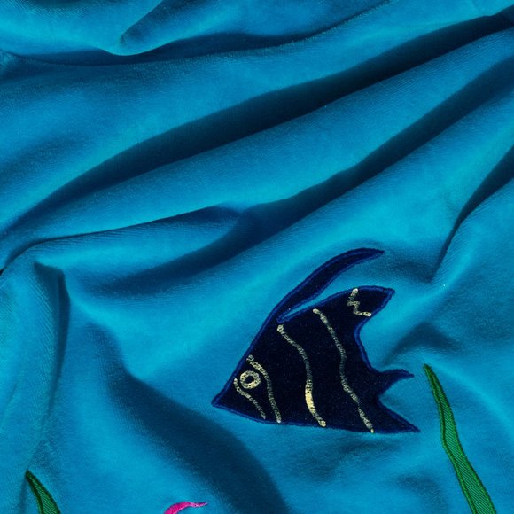 Vintage Velour Turquoise Fish Sweater - Picture 3 of 12